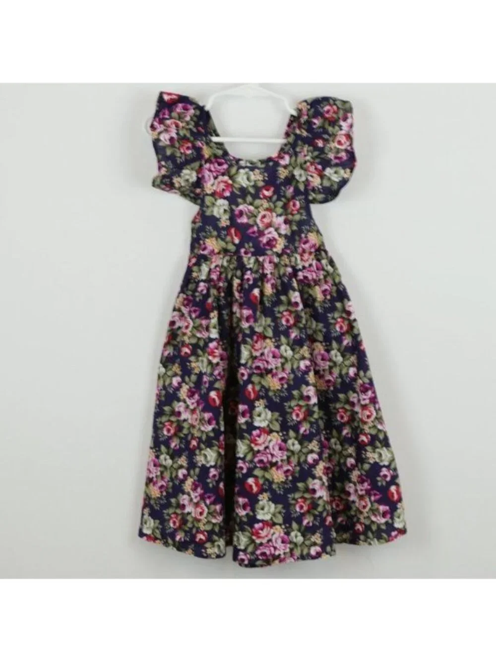 Girls Unbranded Size 6/7 Blue Floral Woven Cotton Lightweight Casual Dress